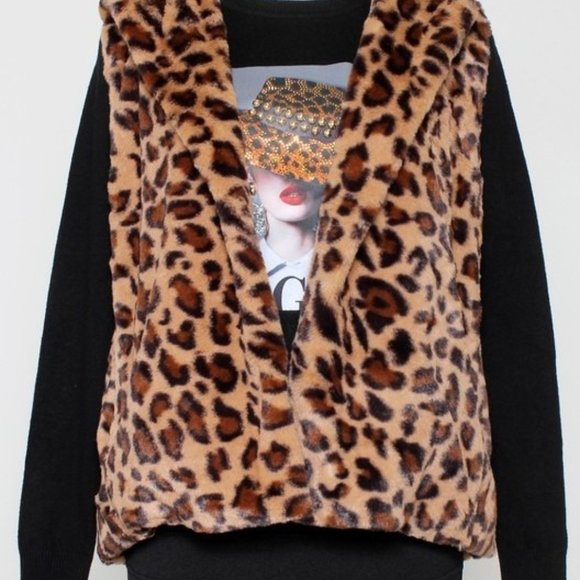 Leopard Faux Fur Hooded Vest - Picture 1 of 4